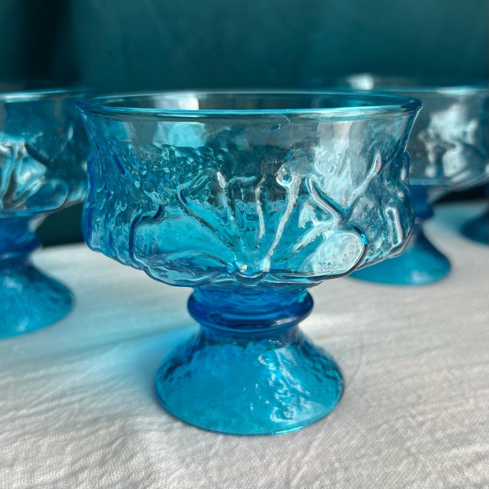 Rainflower Laser Blue Vintage Anchor Hocking Champagne Tall Sherbet Set of 5